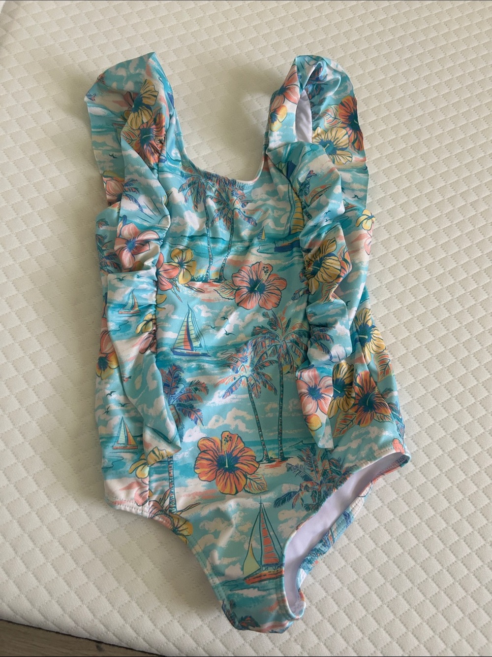 Kenny Flowers THE BVIS Kids Floral Tropical Ruffle One-Piece Swimsuit - Aqua